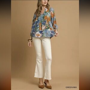 Umgee Green Mix Floral Blouse
